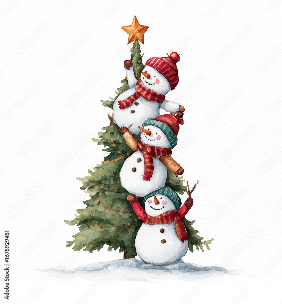 Fototapeta premium snowman with christmas tree