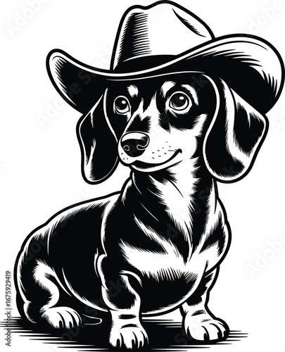 Cowboy Dachshund Illustration Western Dachshund Weenie Dog Vector pet lovers and country-themed designs