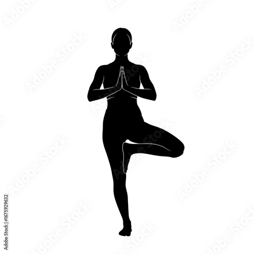 Graceful silhouette of a woman practicing yoga tree pose, embodying balance and serenity for a healthy lifestyle.