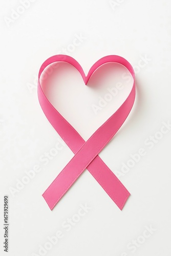 Pink ribbon heart symbol of breast cancer awareness on a white background
