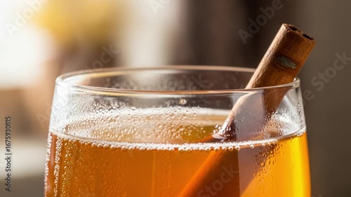 Wallpaper Mural A Warm Beverage Delight: Aromatic Drink with a Cinnamon Stick Garnish, Showcasing Effervescent Bubbles and Inviting Steam in a Cozy Setting Torontodigital.ca