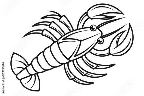 Black outline drawing of a stylized lobster with claws and tail crustacean seafood