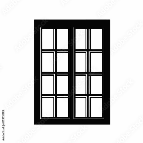 Elegant multi paned window with black frame and crisp outline silhouette.