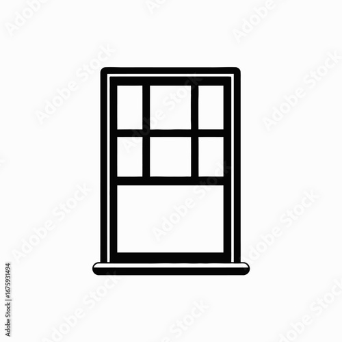 Minimalist window with divided panes rendered as a stark black silhouette