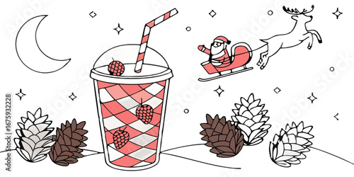 Illustrate polygon strawberry Christmas mocktail with…