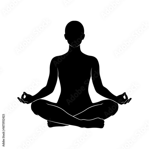 Serene silhouette meditating in lotus pose, embracing tranquility and inner peace for wellness and mindfulness