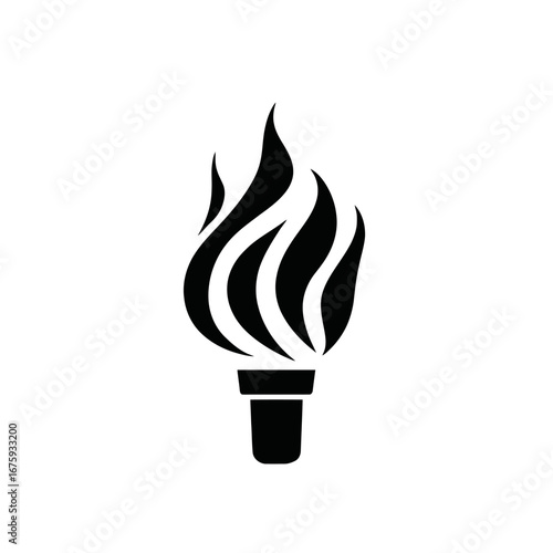 Simplistic blazing torch symbol on clean white background as a silhouette