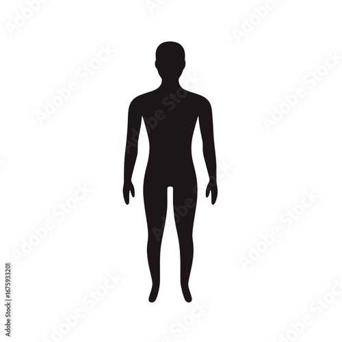 Isolated dark full body human mannequin form on white background silhouette