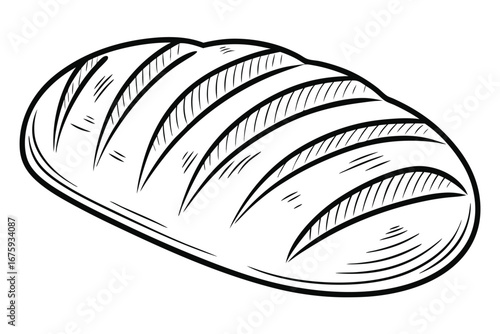 Hand Drawn Loaf of Bread with Scoring Lines on White Background bakery food