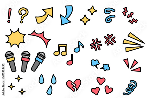 マイクや音符、ハートなどの音楽イベントアイコンセット