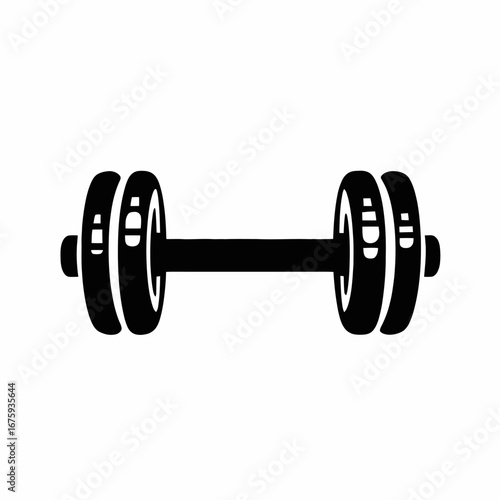 Minimalist black and white dumbbell equipment sport fitness workout silhouette