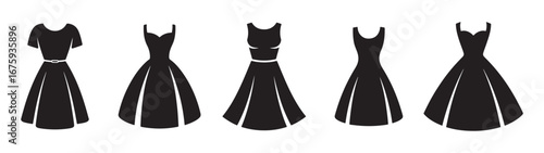 set of black silhouettes woman dress vector