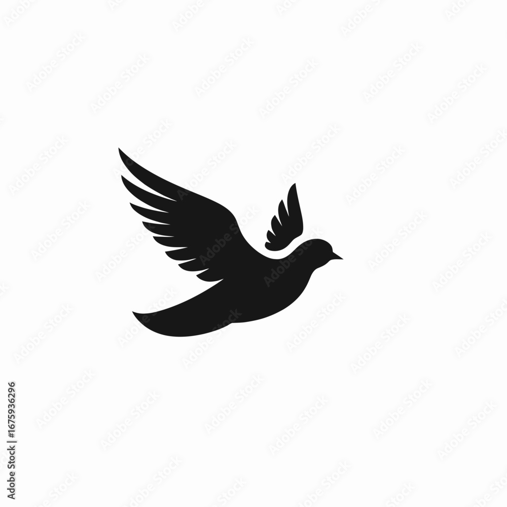 Fototapeta premium Graceful flight dove with outstretched wings in minimalist vector art silhouette