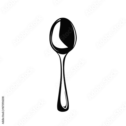 Simple minimalistic soup or tea spoon black artistic vector silhouette