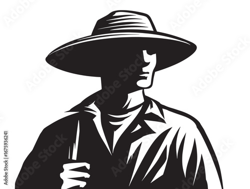 Elegant Farmer Silhouette Icon with Agricultural Illustration Appeal