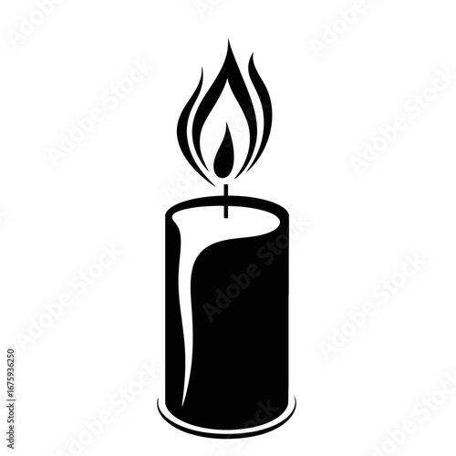 Elegant single candle flame design, illuminating minimalist black and white silhouette