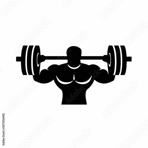 Strong bodybuilder lifting weights displaying fitness training sports health silhouette