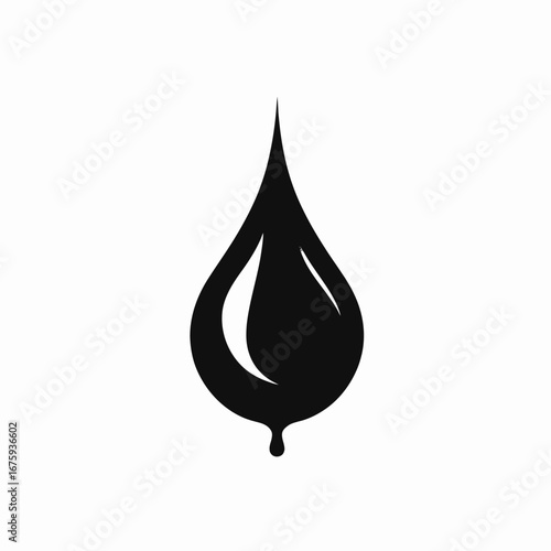 Abstract black droplet graphic element with fluid dynamics isolated silhouette