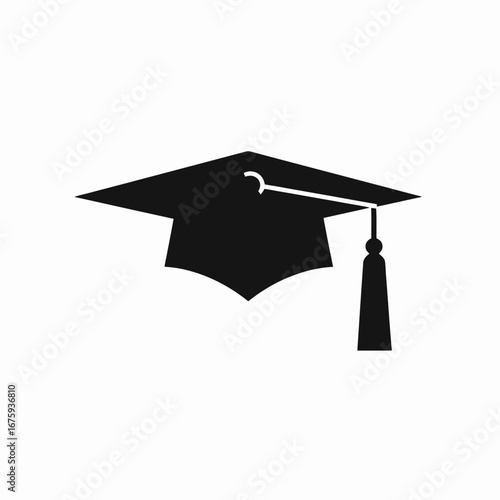 Graduation cap with tassel academic achievement icon, celebrating learning, in silhouette