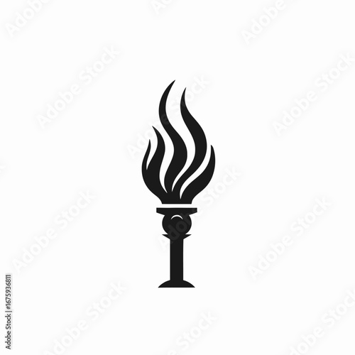 Bold torch design featuring dynamic flame and dark, elegant silhouette.