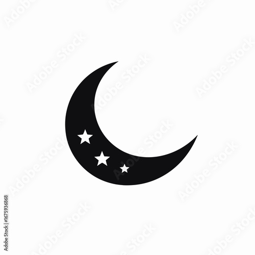 Crescent moon with sparkling stars celestial cosmic black and white silhouette