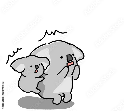 何かに驚くコアラの親子のイラスト素材