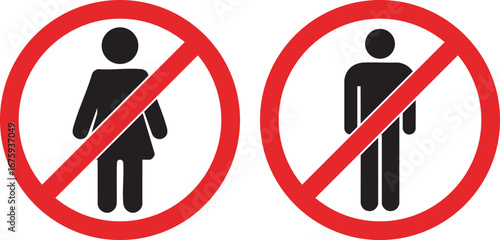 Clear prohibition signs for men and women, universally understood for restrictions and warnings