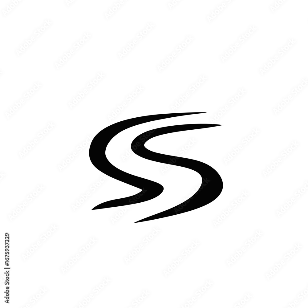 Naklejka premium Dynamic black curved lines forming an abstract letter S silhouette