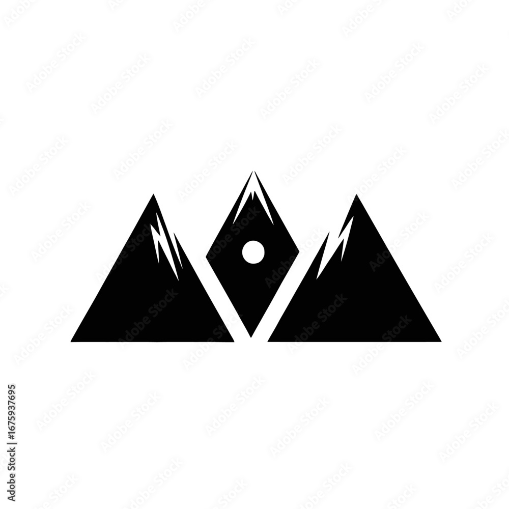 Fototapeta premium Abstract mountainous peaks with a central orb forming a geometric crown silhouette