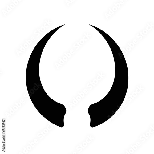 Impressive bold curved black horns on a clean white background silhouette