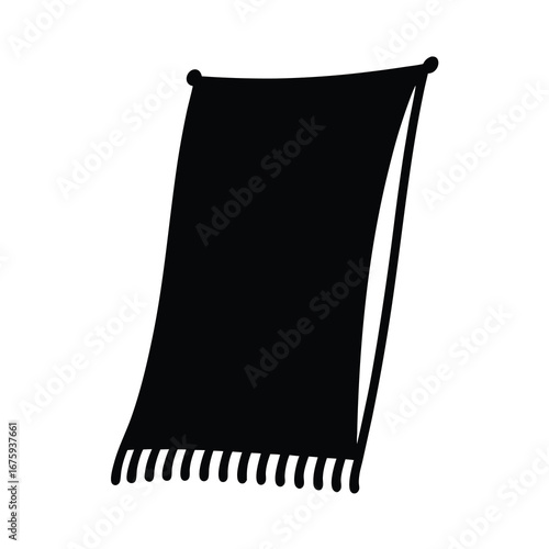 Black beach towel hanging icon vector illustration, summer vacation towel for swimming and sunbathing
