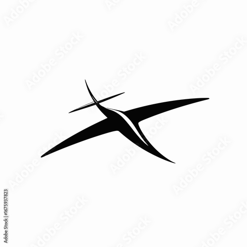 Abstract stylized modern airplane flight path in dynamic black silhouette