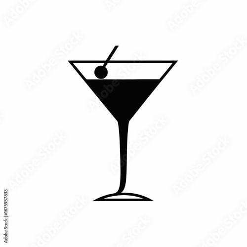 Elegant martini glass icon with cherry detail art silhouette