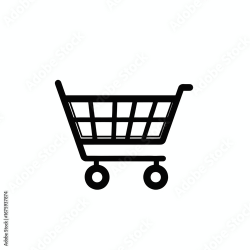 Sleek shopping cart icon on white background creating a bold silhouette