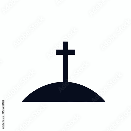 Serene cross monument atop gentle hill at twilight time silhouette