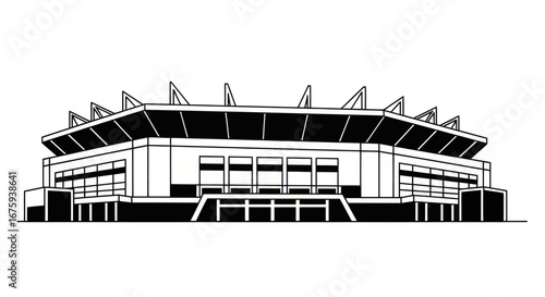 Architectural Illustration of a Modern Stadium with Distinctive Roof Design.