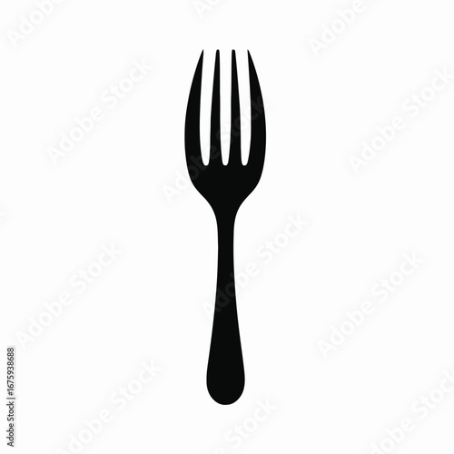 Sleek minimalist black fork illustration against white backdrop stark graphic silhouette