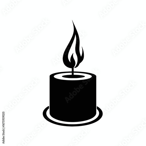 Minimalist burning candle illustration creates dramatic graphic, perfect for design silhouette
