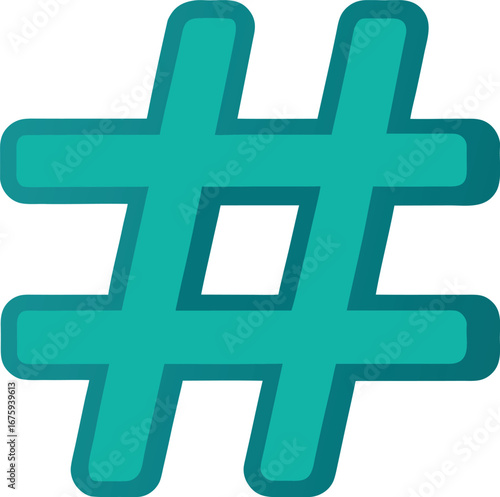 Vector art of a teal colored hashtag symbol isolated on a, representing social media and online trends