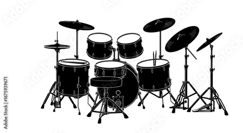 Silhouette of a Complete Drum Set.