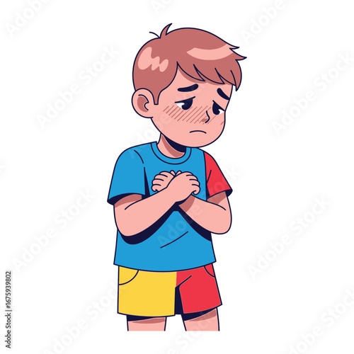 Sad Boy: A young boy stands with a forlorn expression, embodying vulnerability, and a moment of poignant self-reflection.
