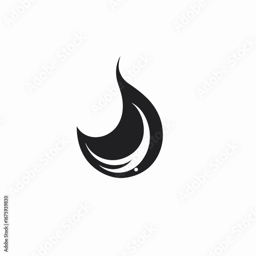 Elegant curved black teardrop and fluid design on white background silhouette