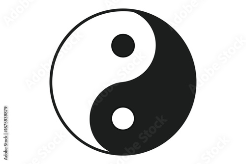 Yin Yang symbol in black and white with a subtle shadow effect taijitu philosophy