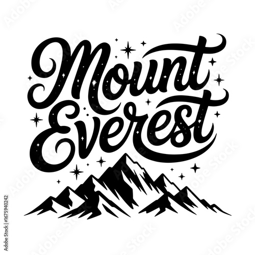 Mount Everest showcases its grandeur with majestic peaks and a starry sky above, representing nature's ultimate challenge
