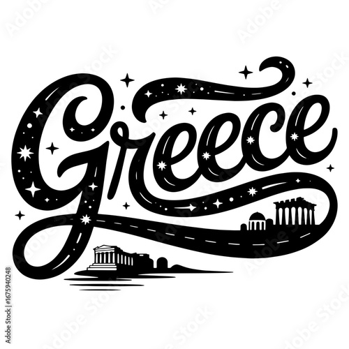Celebrating Greece with a stylish design that highlights the country's outline and name in a creative way