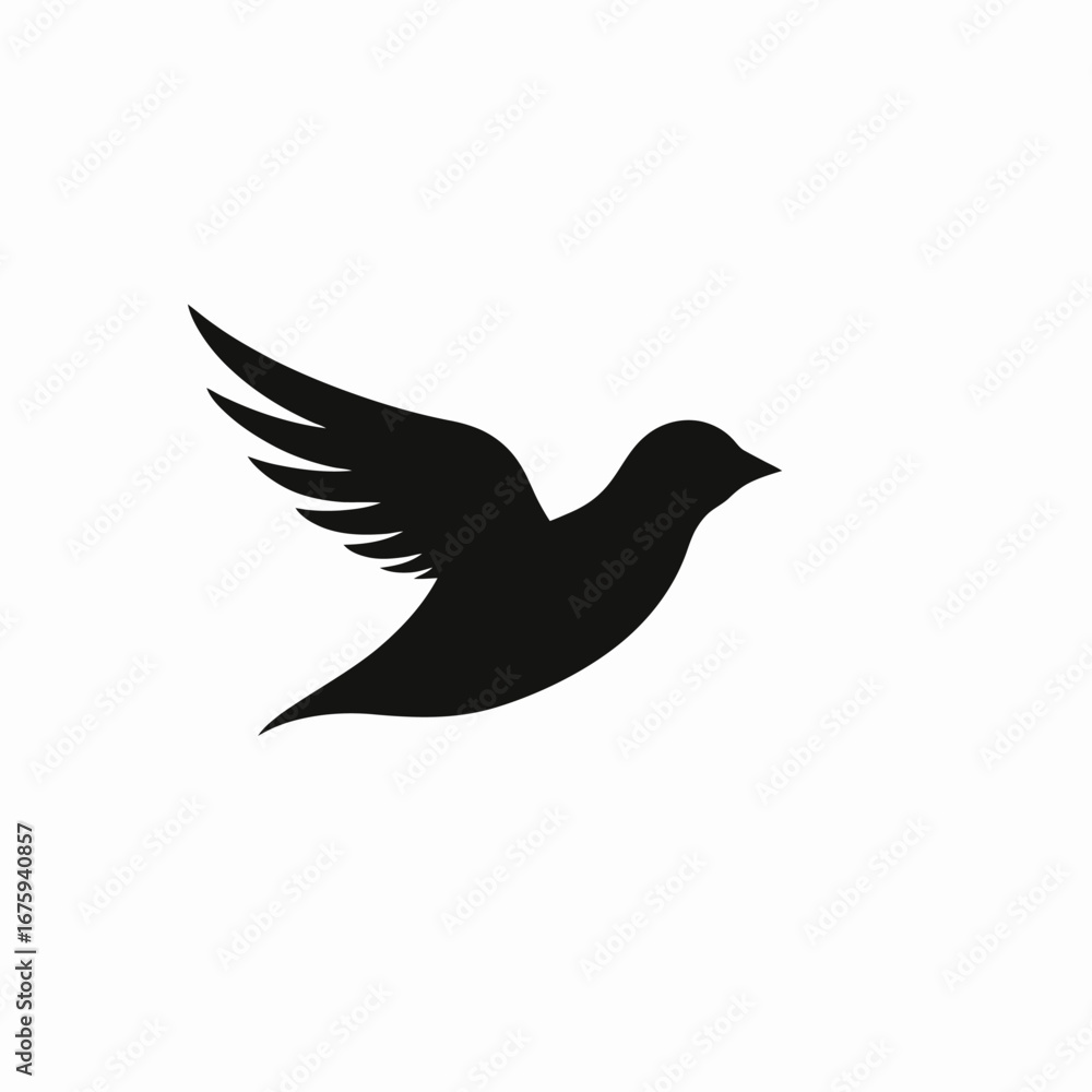 Fototapeta premium Minimalist bird image presenting flying dove as black vector silhouette