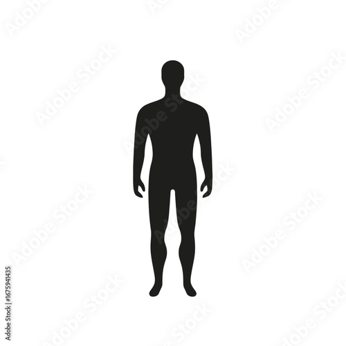 Simple standing human body shape presents black and white figure silhouette