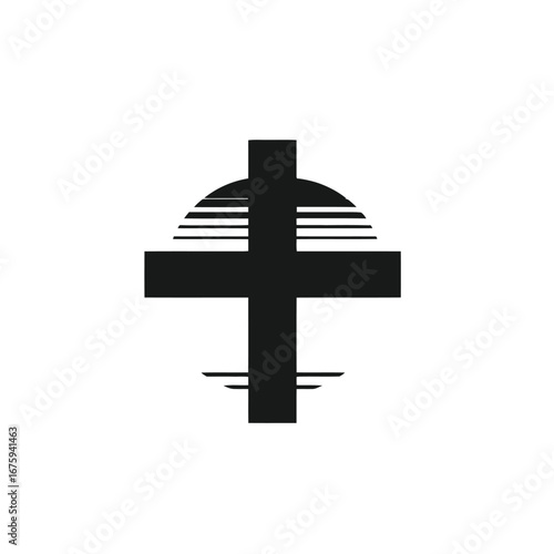 Religious symbol featuring an iconic Christian cross in bold black silhouette