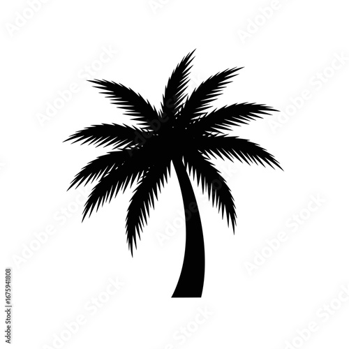 Stylish black silhouette of a palm tree isolated on white, perfect for a tropical summer vibe or adding a touch of paradise to your design projects