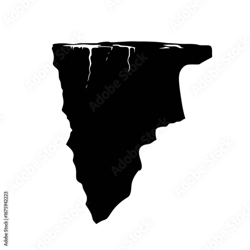 Fantasy floating island with jagged edge and black mass silhouette